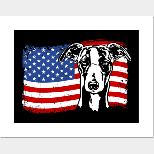 Proud Whippet American Flag patriotic dog Posters and Art